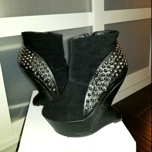 Black Studded Heel-less Wedge Booties
